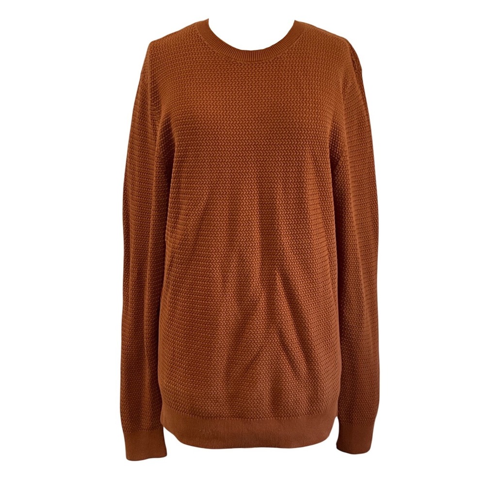 COS Women's Rust Brown 100% Cotton Textured Waffle Knit Crewneck Sweater Size M